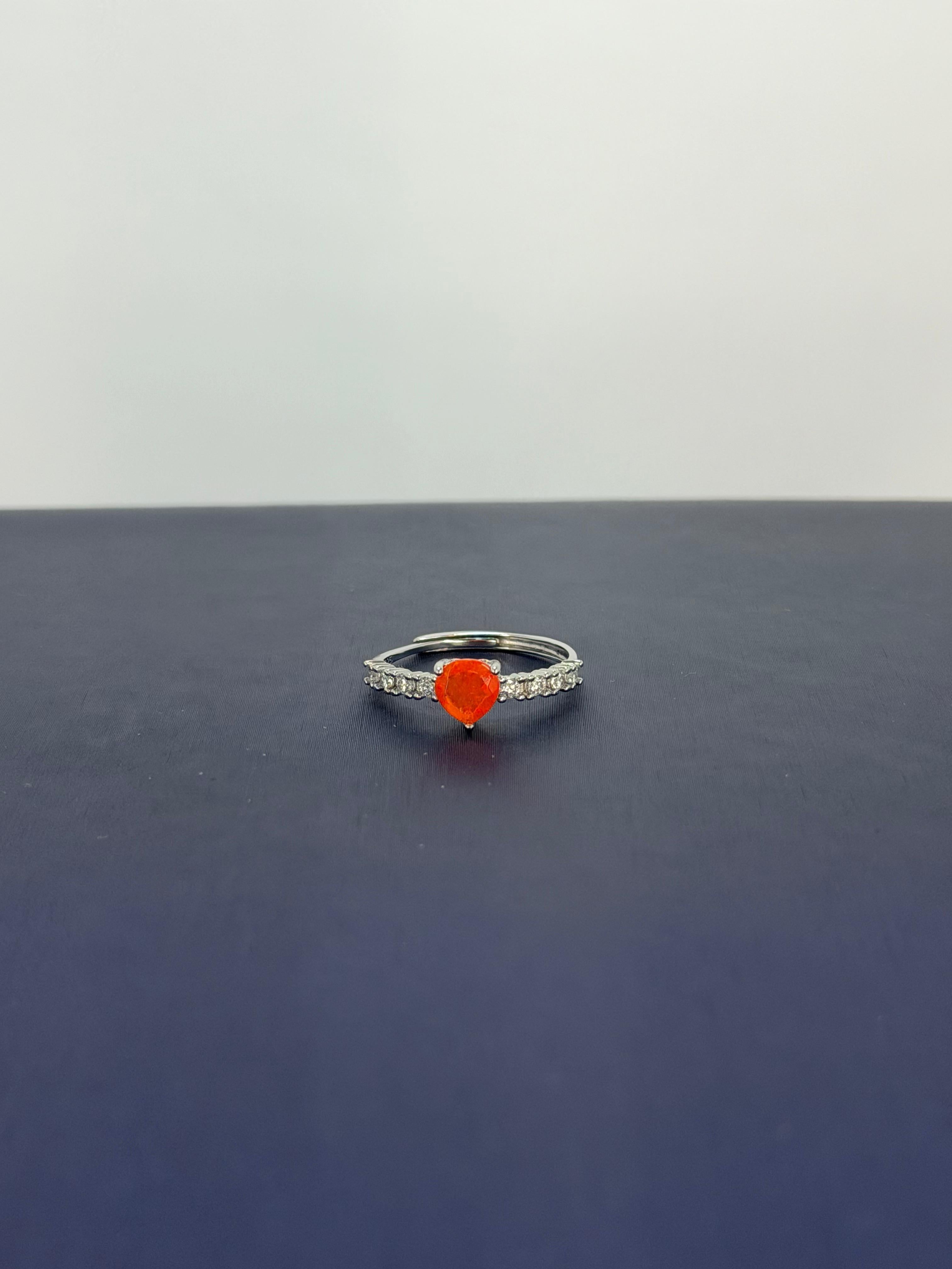 Anillo de Ópalo de fuego diseño gota ancho