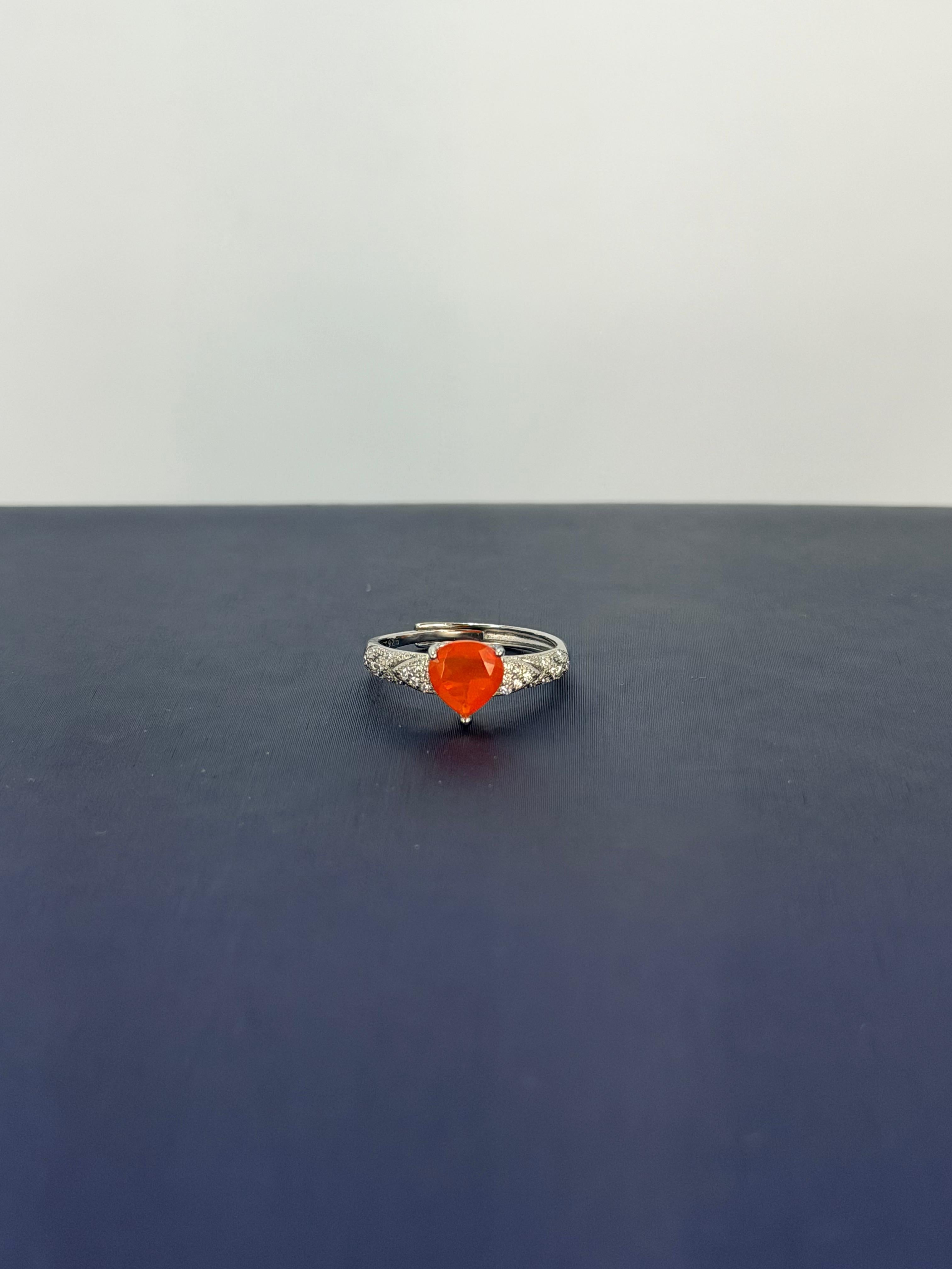 Anillo de Ópalo de fuego diseño gota ancho